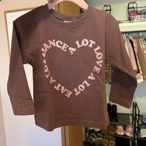 Zara Brown Long Sleeve Tee with Pink Heart Text